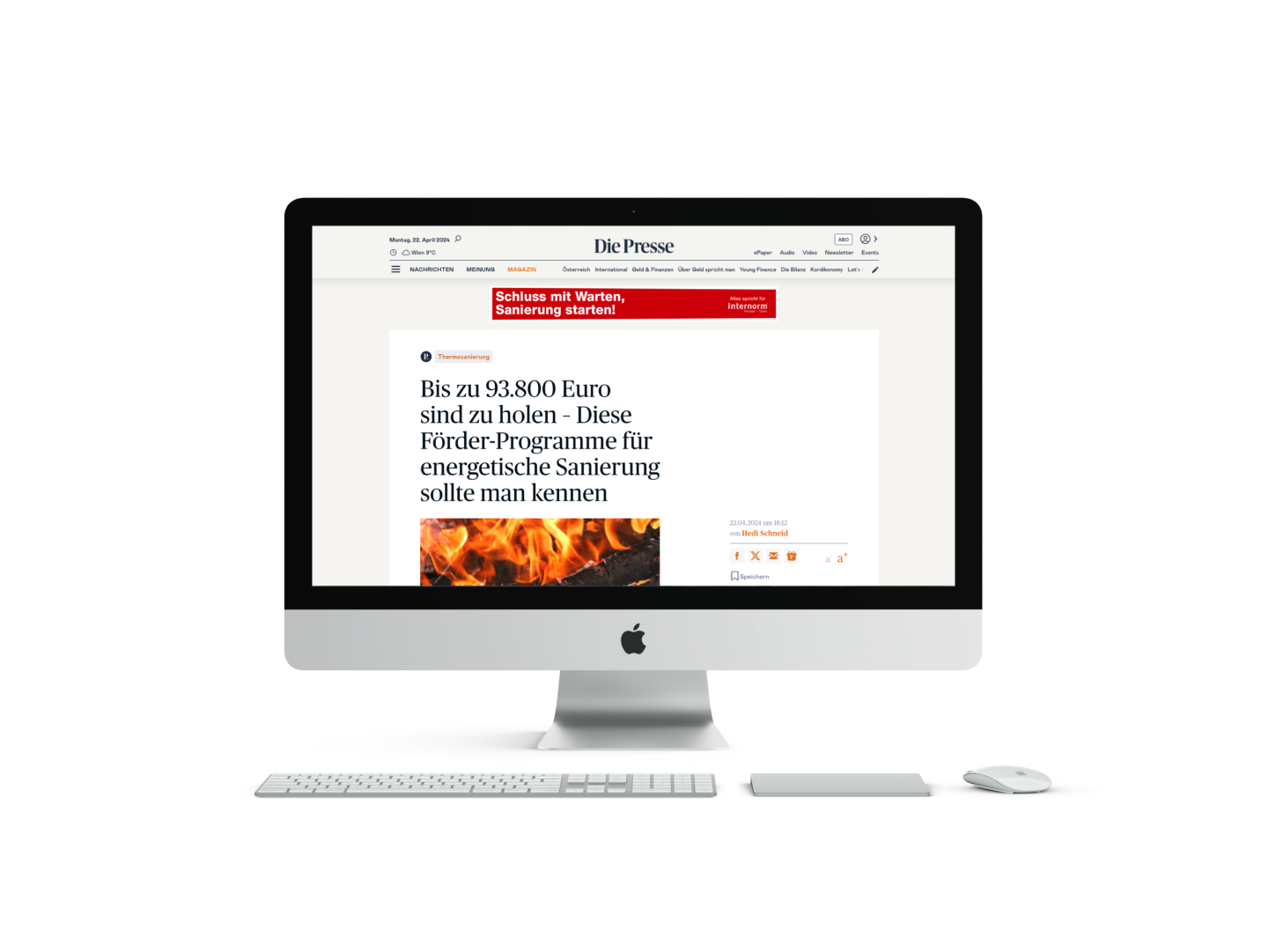 Mockup ‘Die Presse’ Website auf einem Desktop Computer